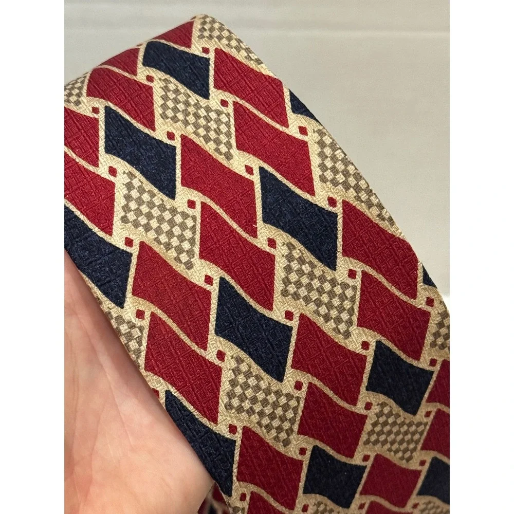 Vintage Brooks Brothers Tie Mens Burgundy Navy Geometric 100% Silk Made in USA